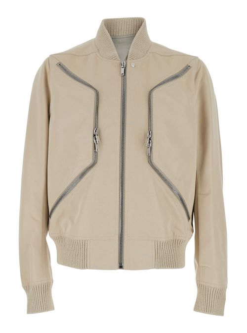 Heizer Flight Beige Bomber Jacket With Two Front Zip Pockets In Cotton Blend Man