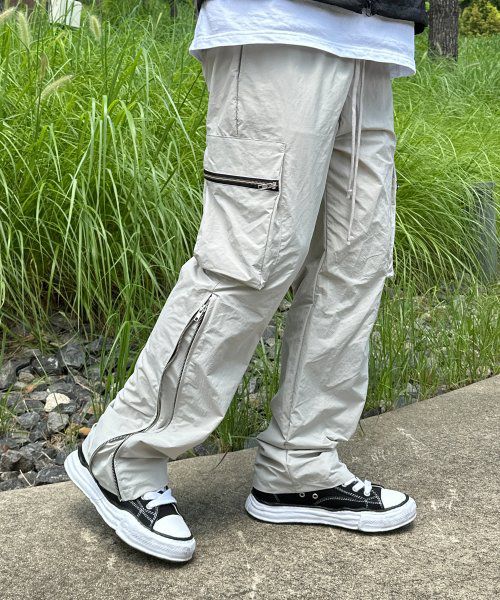 Nylon side zipper cargo pants