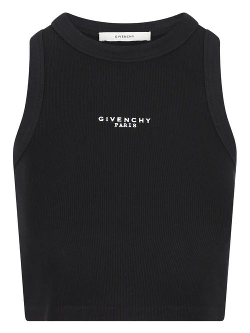 Cotton Cropped Tank Top With Paris Print