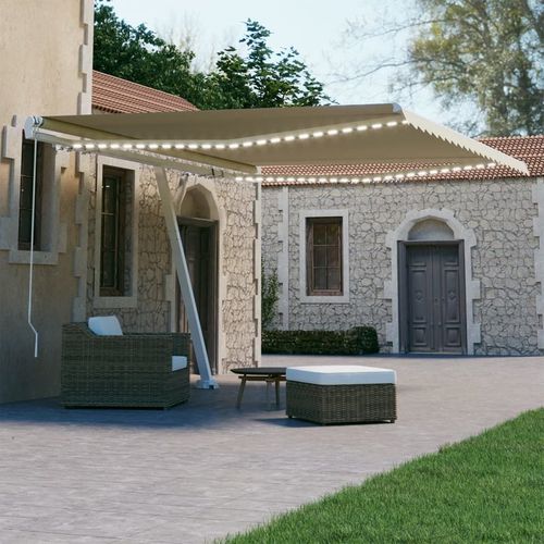 Manual Retractable Awning with LED 450x300 cm Cream