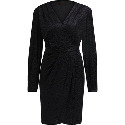 Boss Womens Edevoras V-Neck Long Sleeve Knee Length Dress in Black
