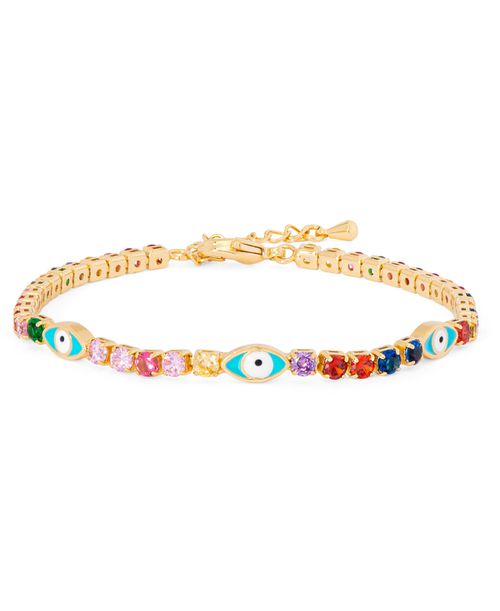 Multi Color Stone Enamel Evil Eye Bracelet in Gold Plate - Gold