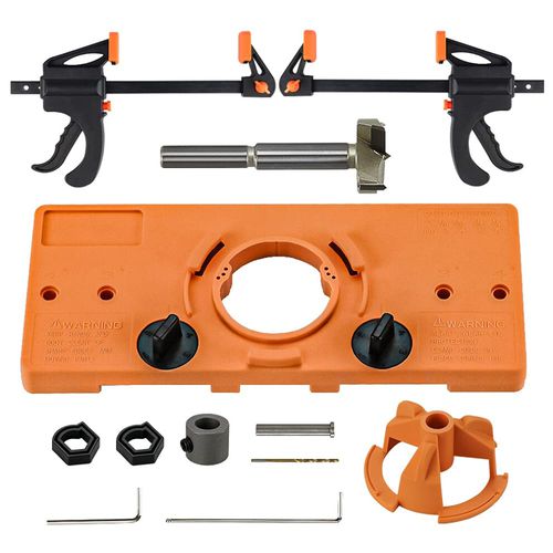 Concealed Hinge Jig, Cabinet Hinge Jig Drilling Hole Puncher Guide Locator with 35mm Forstner Drill Bit and 2pcs