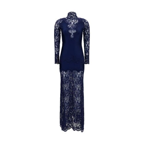 Lace and Jersey Dress — Navy