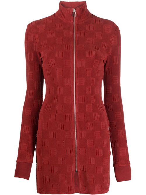 Monogram-pattern zip-front mini dress - Brown