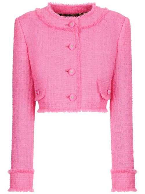 Round-neck cropped tweed jacket - Pink