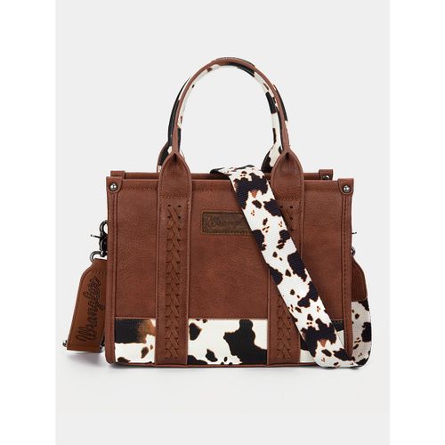 Cow Print Cross Body Small Tote in Brown
