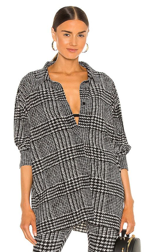 Norma Kamali Oversized Boyfriend NK Shirt in Large Glenn Plaid Tweed. S also in