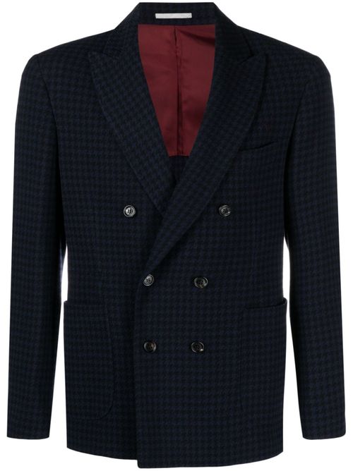 Houndstooth double-breasted blazer - Blue