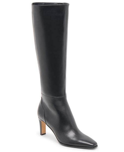 Women's Emmi Wide-Calf Pointed-Toe Blade-Heel Knee-High Tall Dress Boots - Black Leather