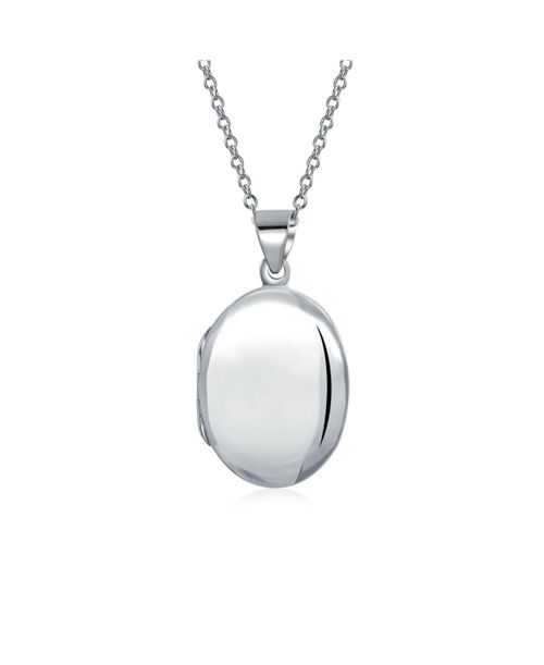 Small Simple Plain Oval Photo Locket .925 Sterling Silver Necklace Pendant - Silver