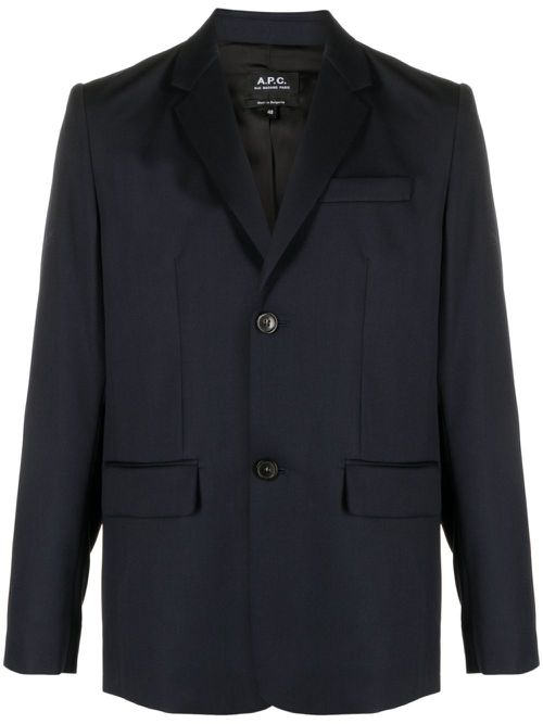 Single-breasted wool blazer - Blue