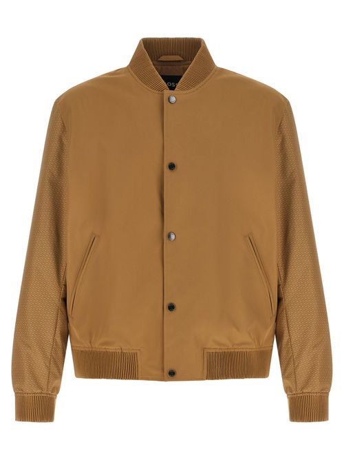 Textured Sleeve Bomber Jacket — Camel