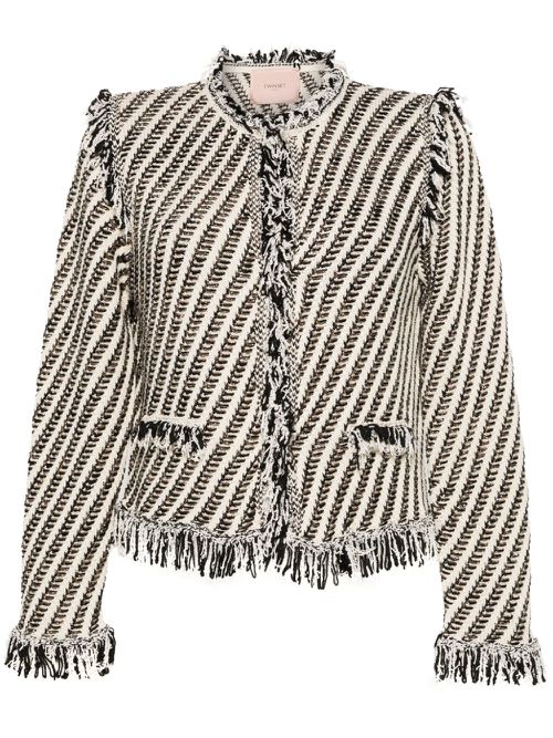 Fringed jacquard jacket - Black