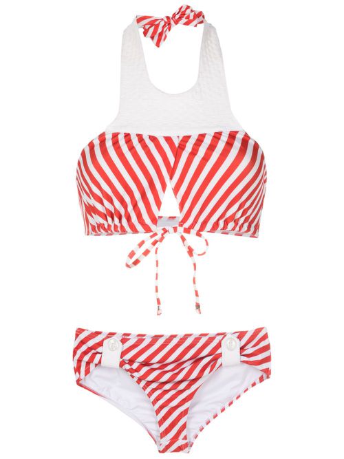 Striped cut-out halterneck bikini - Red
