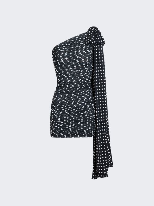One Shoulder Drapped Dres Night Blue Polka Dots