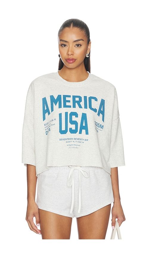 The Laundry Room Welcome To America Crop Jumper in Pebble Heather. S also in XS, M