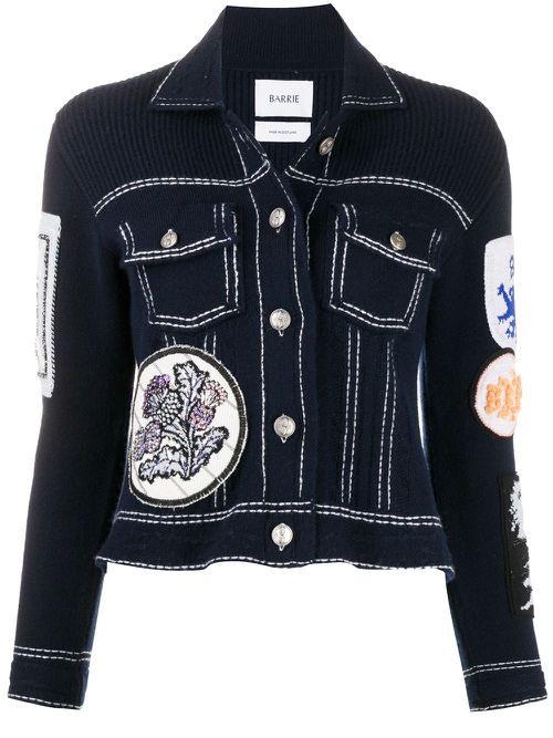 Patched knitted jacket - Blue