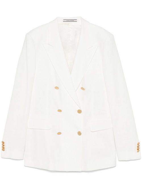 Double-Breasted Gold-Button Blazer — White