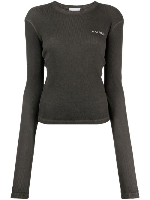 Logo-print ribbed cotton T-shirt - Grey
