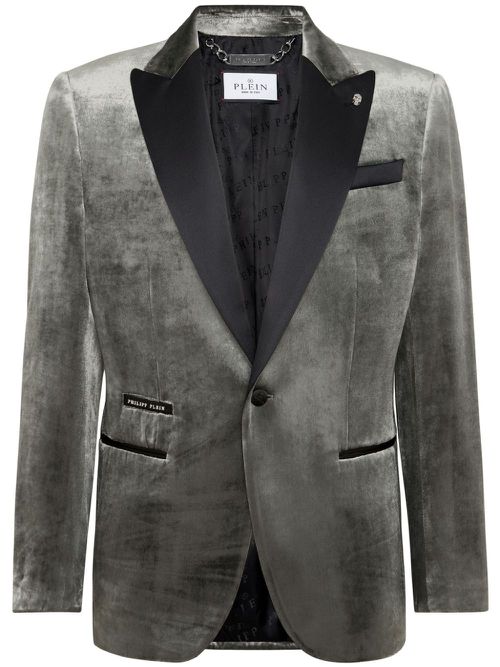 Contrast-lapel velvet blazer - Grey