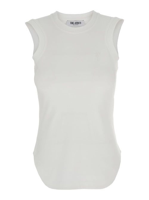 White Sleeveless Crewneck Top With Tonal Logo Embroidery On The Front In Cotton Woman