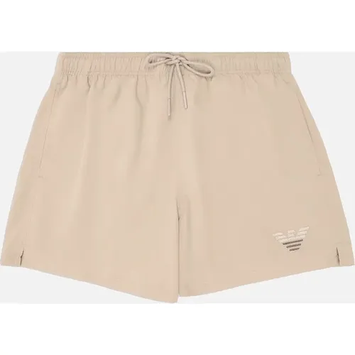 Men's Emporio Armani Beach Two Tone Eagle Swim Short Beige - Tan - Size: 35/34/32