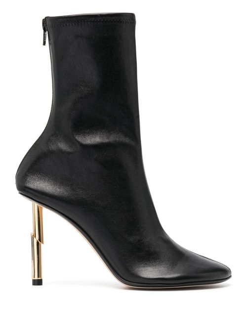 Vertical-seamed zipped leather boots - Black