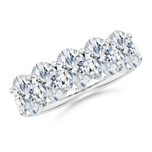 Angara 3.8 Carats Prong-Set Oval Diamond Five Stone Wedding Ring in 14K White Gold