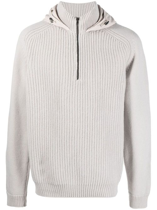 Long-sleeve hooded wool jumper - Grey