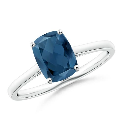 Angara 1.6 Carats Prong-Set Cushion London Blue Topaz Solitaire Ring in Platinum