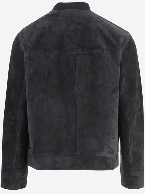 Suede Button-Front Jacket — Navy