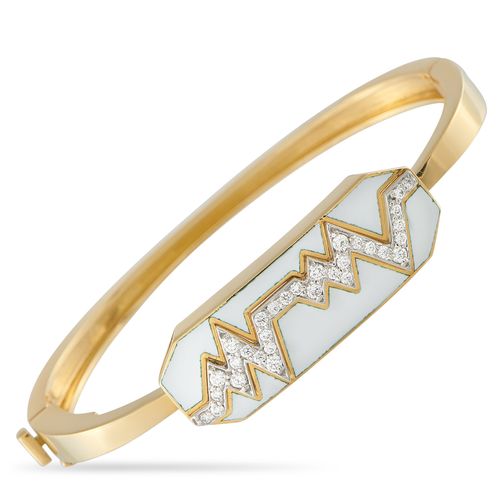 18K Yellow Gold 0.34ct Diamond and White Enamel Skip Bracelet DV08-040826