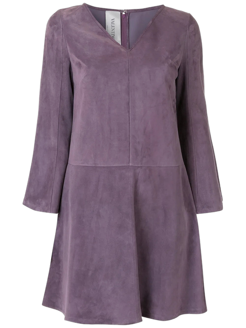 Suede Panelled Flared Dress — Purple