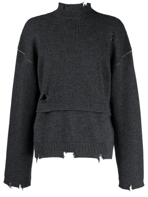 Distressed-knit virgin-wool jumper - Grey