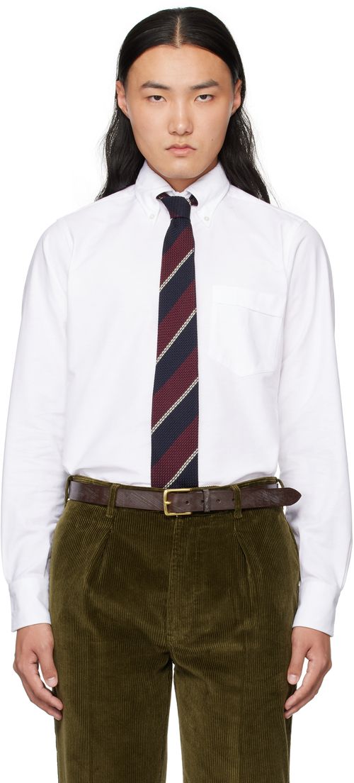 Drake's White Oxford Cotton Cloth Button-Down Shirt