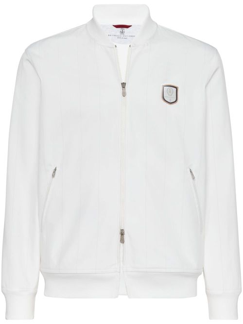Logo-appliqué striped jacket - White