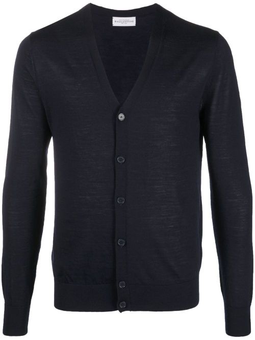 Fine-knit wool cardigan - Blue