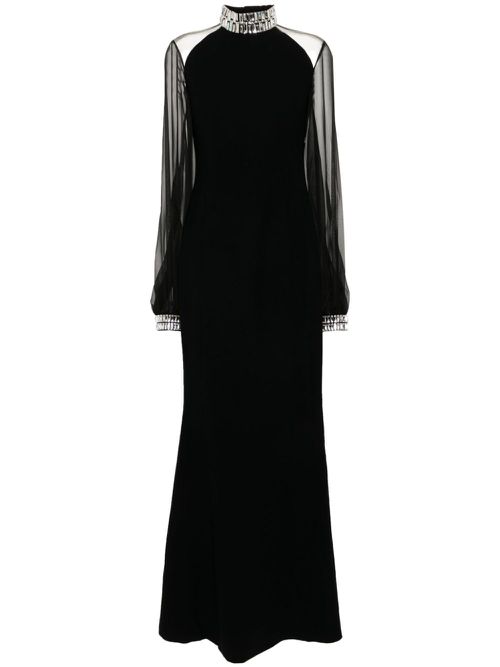 Crystal-embellished puff-sleeves dress - Black