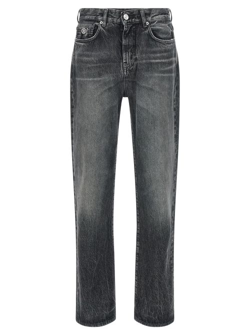 Stonewashed Straight-Leg Cotton Jeans — Gray