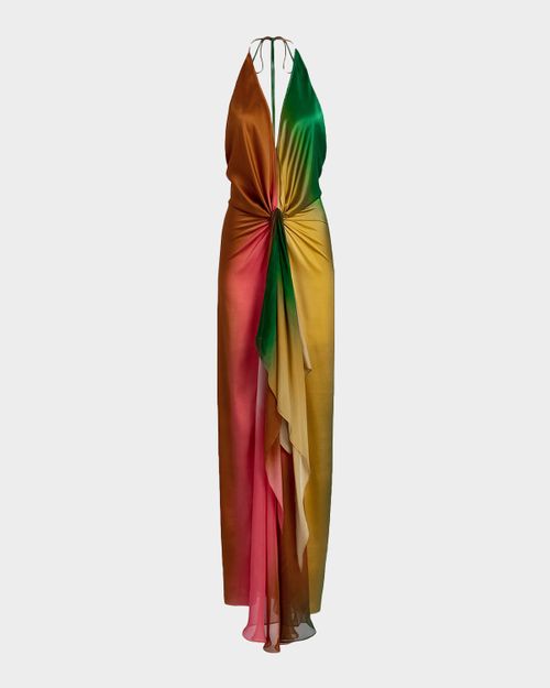 Dixon Twisted Satin Plunging Halter Maxi Dress