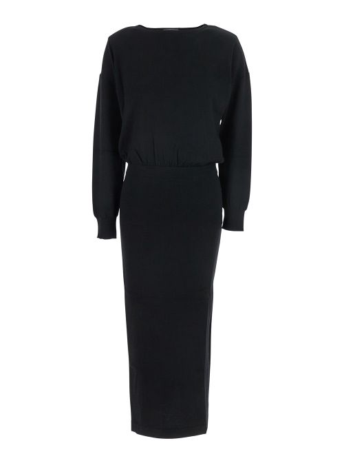 Draped Waist Wool Dress — Black