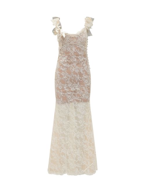 White Lace Square Neck Maxi Dress