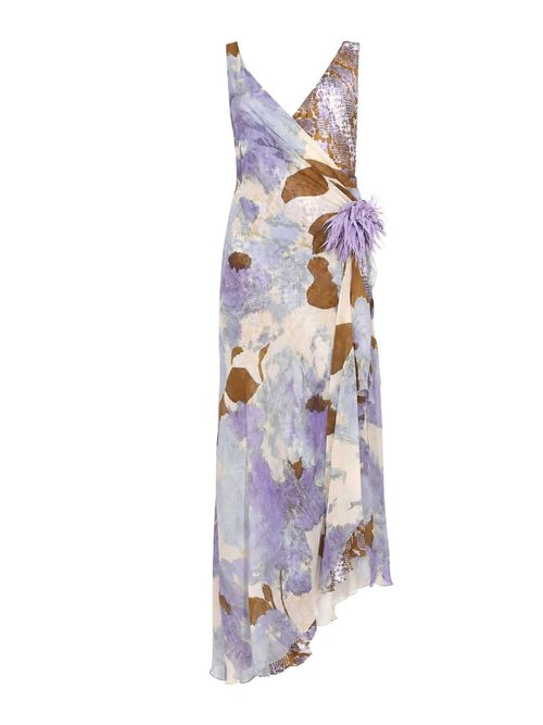 Long Viscose Dress with Wisteria Floral Print