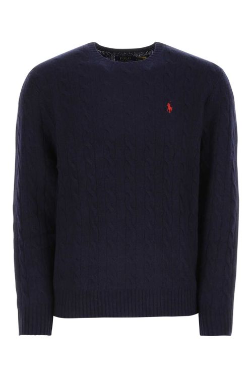 Wool-Cashmere Crew Neck Sweater — Navy