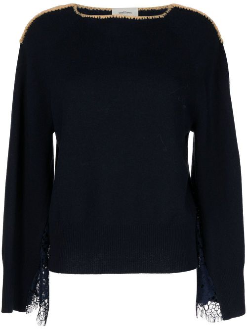 Floral-lace detail sweatshirt - Blue