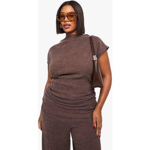 Boohoo Womens Plus Ruched Side Asymmetric Top - Chocolate