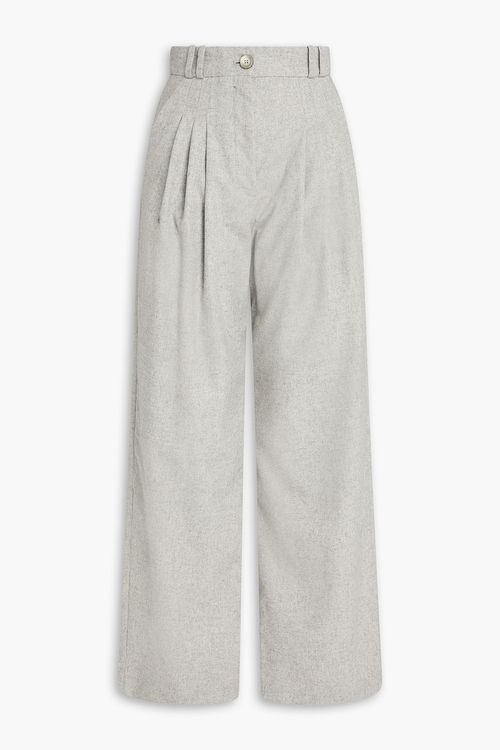 Pleated wool-blend flannel wide-leg pants - Gray - FR 42