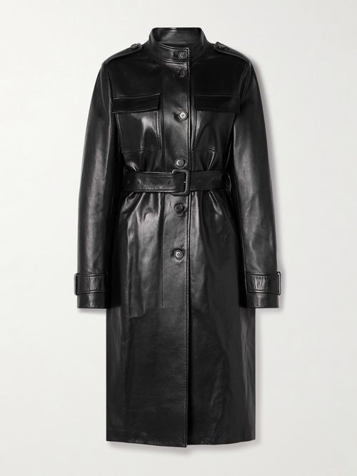 Celine Belted Leather Trench Coat - Black