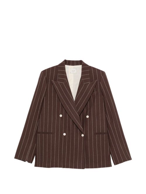Pinstriped Wool Blazer — Brown